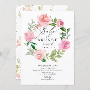Wasserfarbe Rosa Blumengebirge Babydusche Brunch Einladung