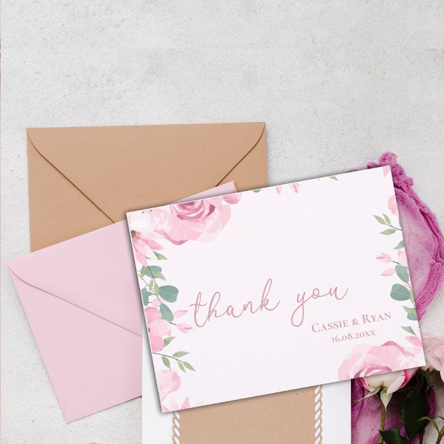 Wasserfarbe Rosa Blumenzwiebeln Danke Postkarte (Watercolor Blush Pink Floral Wedding Thank you Postcard)