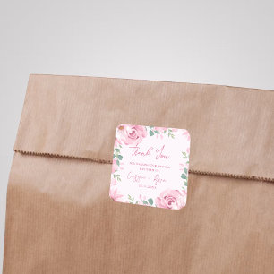 Wasserfarbe Rosa Blumenzwiese Danke Platz Quadratischer Aufkleber