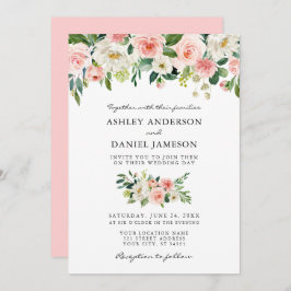 Wasserfarbe Rosa Blush Bloral Elegante Hochzeit Einladung