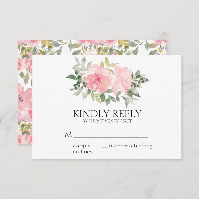 Wasserfarbe Rosa Blütenblütenblüte Blumenzehen RSVP Karte (Vorne/Hinten)