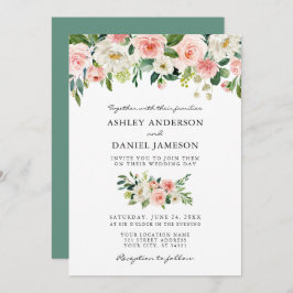 Wasserfarbe Rosa Blütengrün Hochzeit Einladung