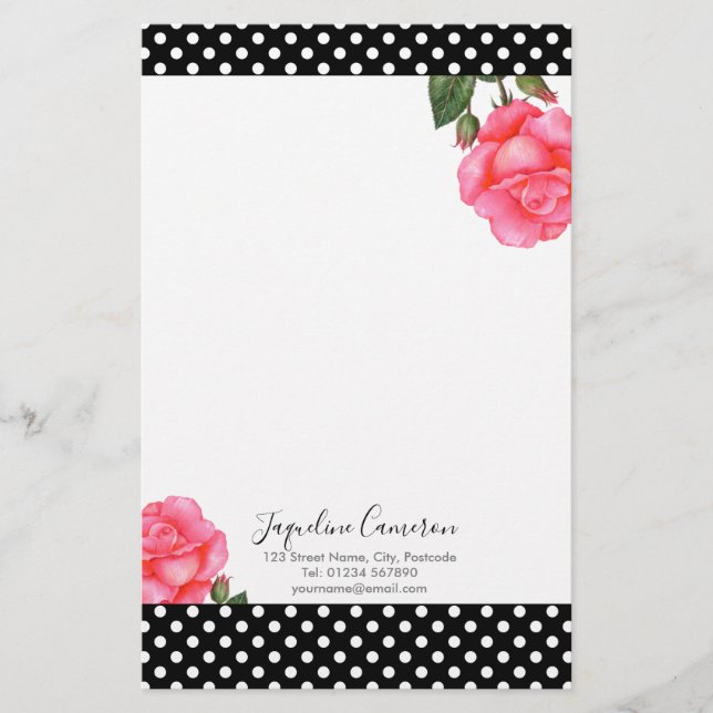Wasserfarbe Rosa Botanische Illustration Briefpapier (Vorderseite)