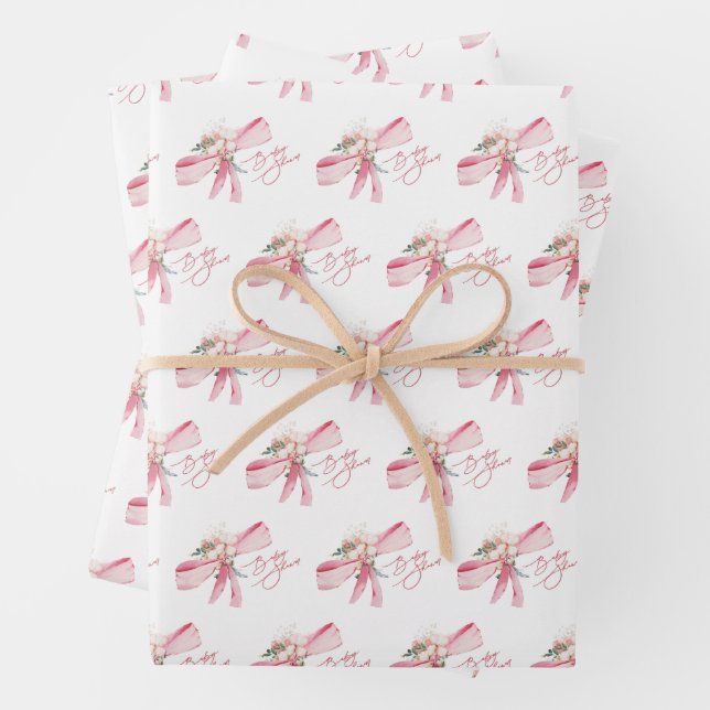 Wasserfarbe Rosa Bow Babydusche Geschenkpapier Set (Beispiel)