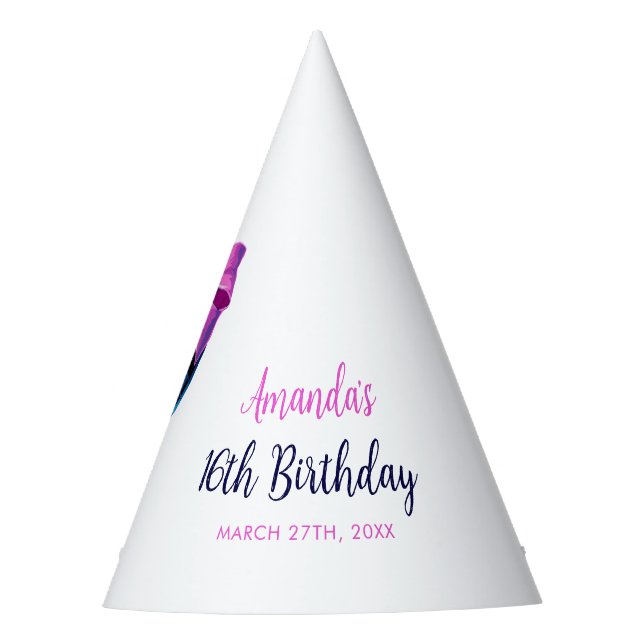 Wasserfarbe Rosa Bow Disco Ball Sweet 16 Birthday Partyhütchen (Vorderseite)