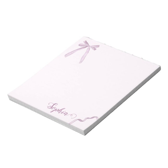 Wasserfarbe Rosa Bow Ribbon Sweet Personalisiert Notizblock (Rotiert)