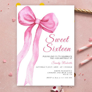 Wasserfarbe Rosa Bow Sweet 16 Geburtstag Einladung
