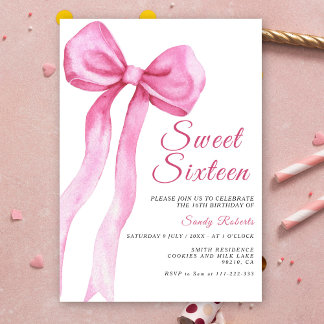 Wasserfarbe Rosa Bow Sweet 16 Geburtstag Einladung