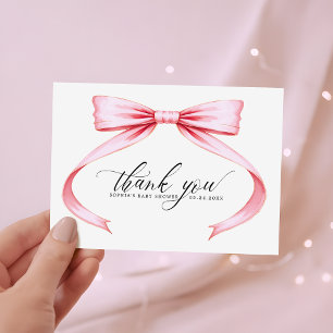 Wasserfarbe Rosa Coquette Bow Babydusche Dankeskarte