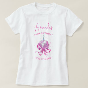 Wasserfarbe Rosa Disco Coquette Sweet 16 Birthday T-Shirt