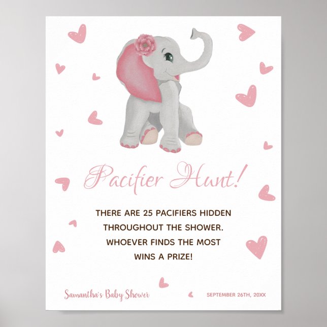 Wasserfarbe Rosa Elephant Girl Baby Duschzeichen Poster (Vorne)