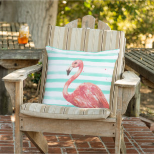 Wasserfarbe Rosa Flamingo mit Aquamarinen Streifen Kissen