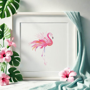 Wasserfarbe Rosa Flamingo Originale Tropische Kuns Poster