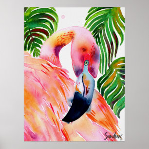 Wasserfarbe Rosa Flamingo Poster