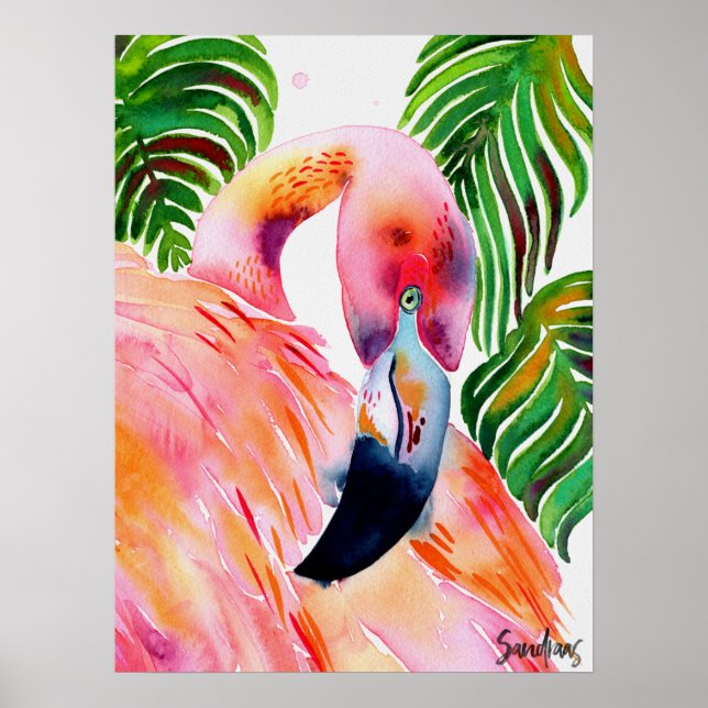 Wasserfarbe Rosa Flamingo Poster (Vorne)