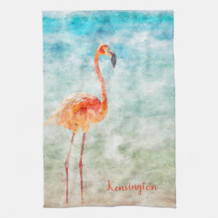 Wasserfarbe Rosa Flamingo   Tropical Shore Bird Geschirrtuch