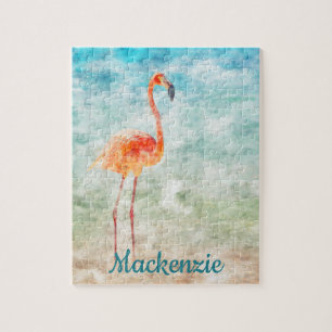 Wasserfarbe Rosa Flamingo  Tropische Insel Puzzle