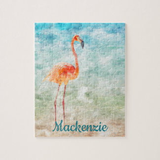 Wasserfarbe Rosa Flamingo| Tropische Insel Puzzle