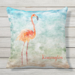 Wasserfarbe Rosa Flamingo   Tropischer Strand Kissen