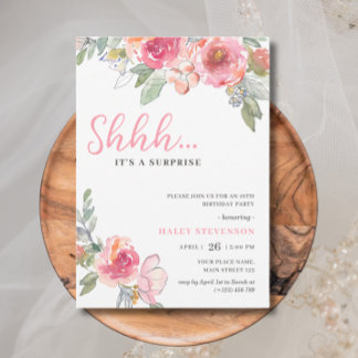 Wasserfarbe Rosa Flora 18. Boho Chic Geburtstag Einladung