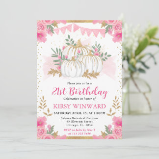 Wasserfarbe Rosa Floral Fall Pumpkin Geburtstag Einladung
