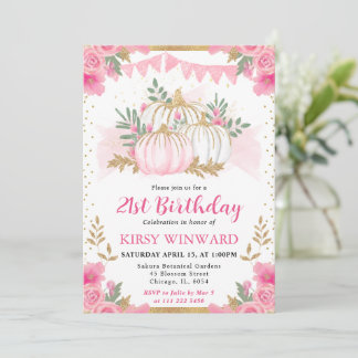 Wasserfarbe Rosa Floral Fall Pumpkin Geburtstag Einladung