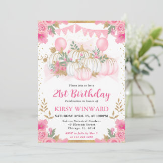 Wasserfarbe Rosa Floral Fall Pumpkin Geburtstag Einladung