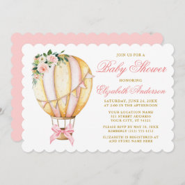 Wasserfarbe Rosa Floral Luftballon Bow Baby Dusche Einladung