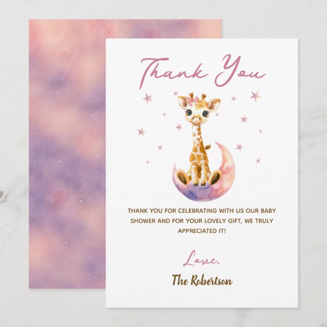 Wasserfarbe Rosa Giraffe Kinderdusche Es ist ein M Dankeskarte (Vorne/Hinten)