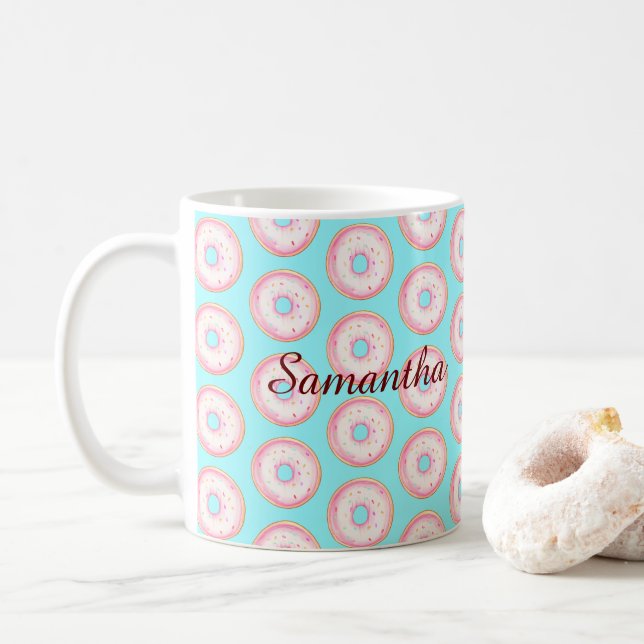 Wasserfarbe Rosa glänzende Sprinkle Donuts Kaffeetasse (Mit Donut)