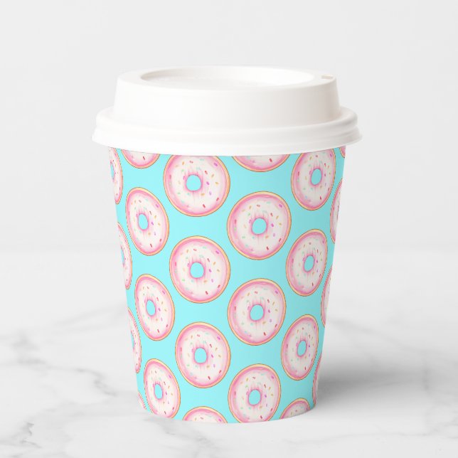 Wasserfarbe Rosa glänzende Sprinkle Donuts Pappbecher (Vorderseite)