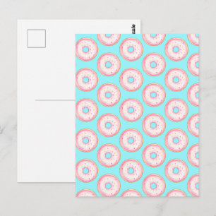 Wasserfarbe Rosa glänzende Sprinkle Donuts Postkarte