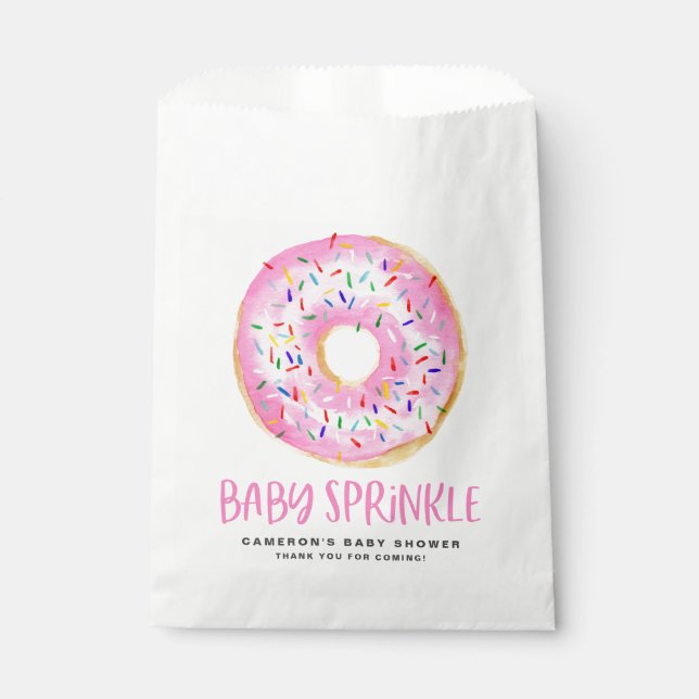Wasserfarbe Rosa Glazed Donut Baby Sprinkle Geschenktütchen (Vorderseite)