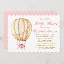 Wasserfarbe Rosa Heißluftballon Bow Babydusche Einladung