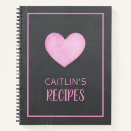 Wasserfarbe Rosa Herz Personalisiert Rezept Notizbuch
