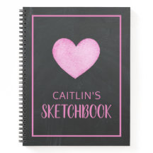 Wasserfarbe Rosa Herz Personalisiertes Sketchbuch