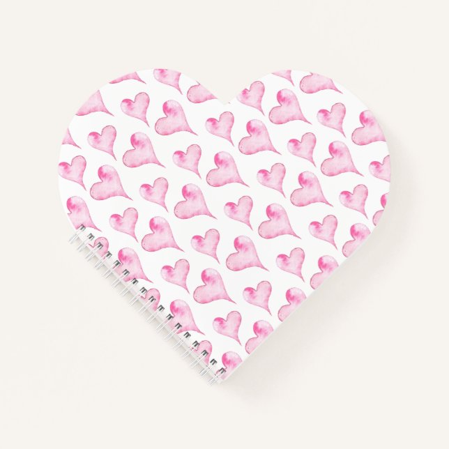Wasserfarbe Rosa Herz Valentinisches Geschenk Notizbuch (Vorderseite)