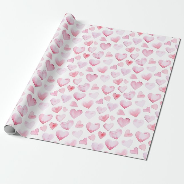 Wasserfarbe Rosa Herz Valentinstag Geschenkpapier (Ungerollt)