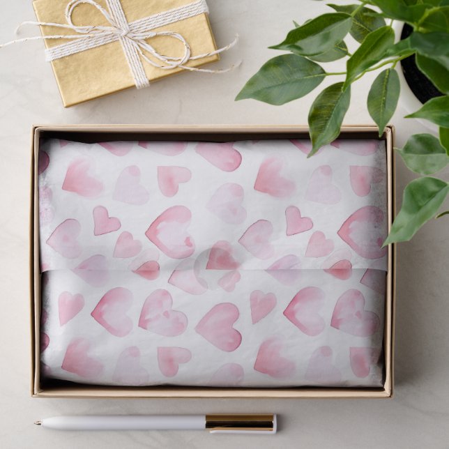 Wasserfarbe Rosa Herz Valentinstag Seidenpapier (Geschenk)