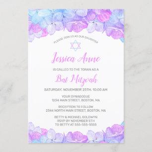Wasserfarbe Rosa Hydrangea Bat Mitzvah Einladung