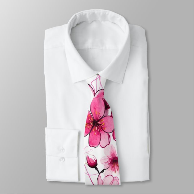 Wasserfarbe Rosa Kirschblossom Muster Krawatte (Gebunden)