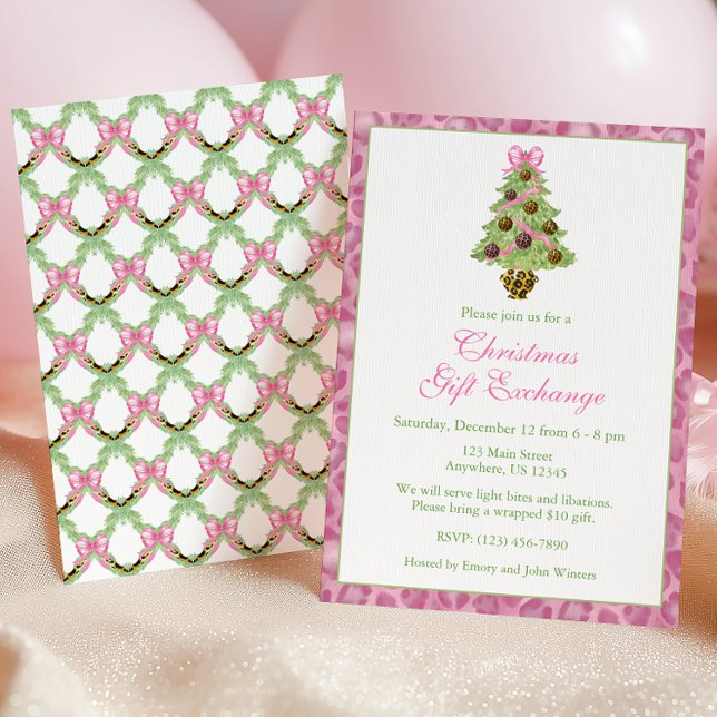Wasserfarbe Rosa Leopard Weihnachtsbaum Party Einladung (Von Creator hochgeladen)