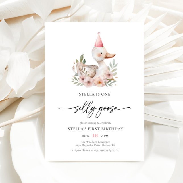 Wasserfarbe Rosa Mädchen Albern Gänse 1. Geburtsta Einladung (Von Creator hochgeladen)