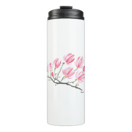 Wasserfarbe Rosa Magnolia Natur Botanisches Flora Thermosbecher