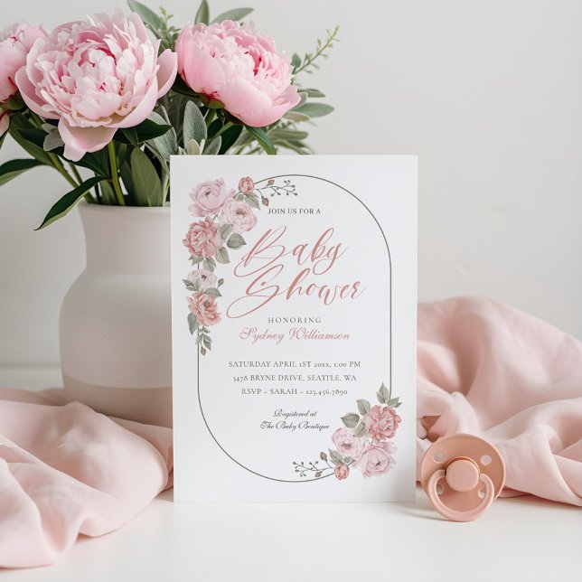 Wasserfarbe Rosa Peony Bloral Blossom Babydusche Einladung (Watercolor Pink Peony Floral Blossom Baby Shower Invitation)