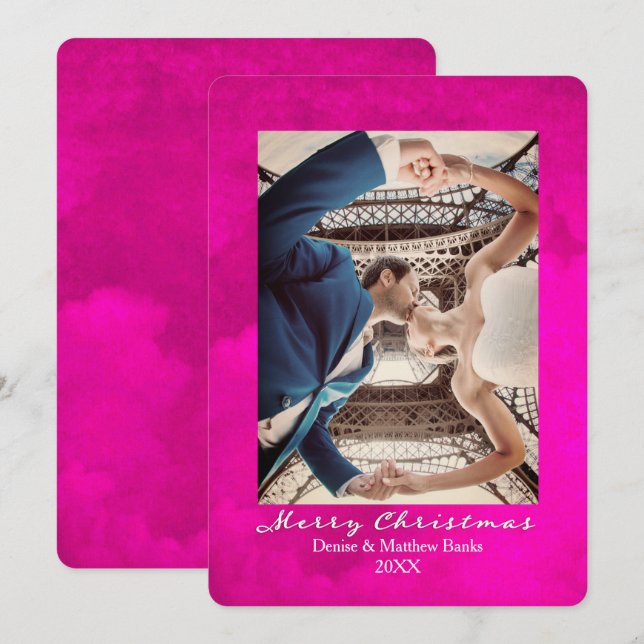 Wasserfarbe Rosa Pfau Elegante Weihnachtskarte Einladung (Vorne/Hinten)