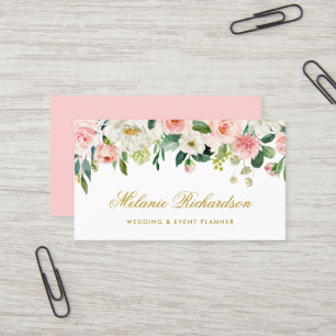 Wasserfarbe Rosa Rosa Weiße Blüte Gold Elegante Visitenkarte