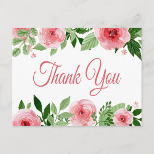 Wasserfarbe Rosa Rose Floral Vielen Dank Postkarte
