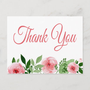 Wasserfarbe Rosa Rose Floral Vielen Dank Postkarte