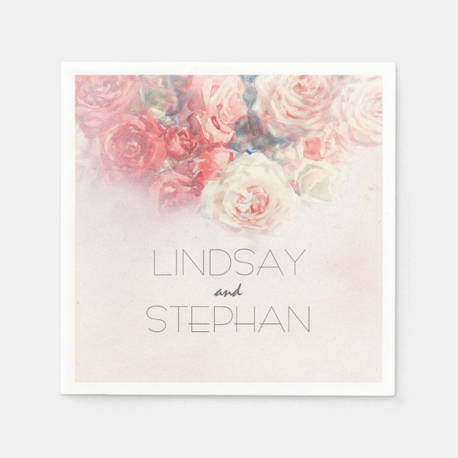 Wasserfarbe Rosa Rosen Hochzeit Serviette (Vorderseite)